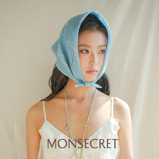 百搭系脖女 MONSECRET飞鸟方巾春夏海边度假丝巾苎麻头巾2026新款