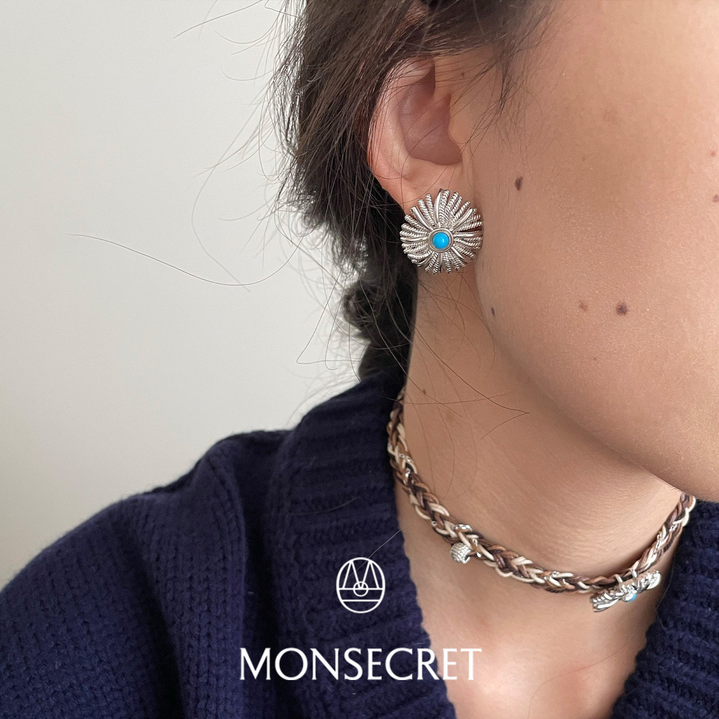 【佳雪佳敏直播精选】MONSECRET纽扣棕榈耳钉复古做旧气质耳饰
