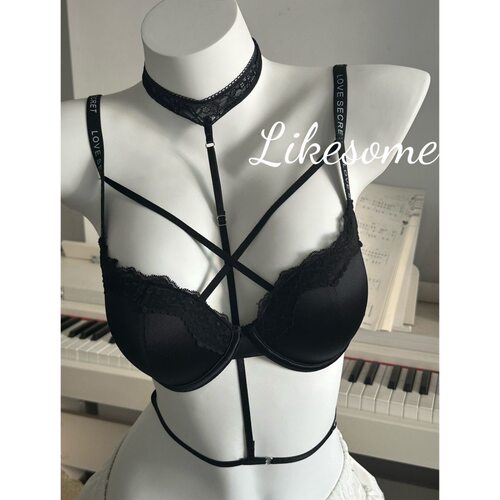 Likesome原创实拍*性感纯欲交叉美胸内衣小胸聚拢显大字母肩带