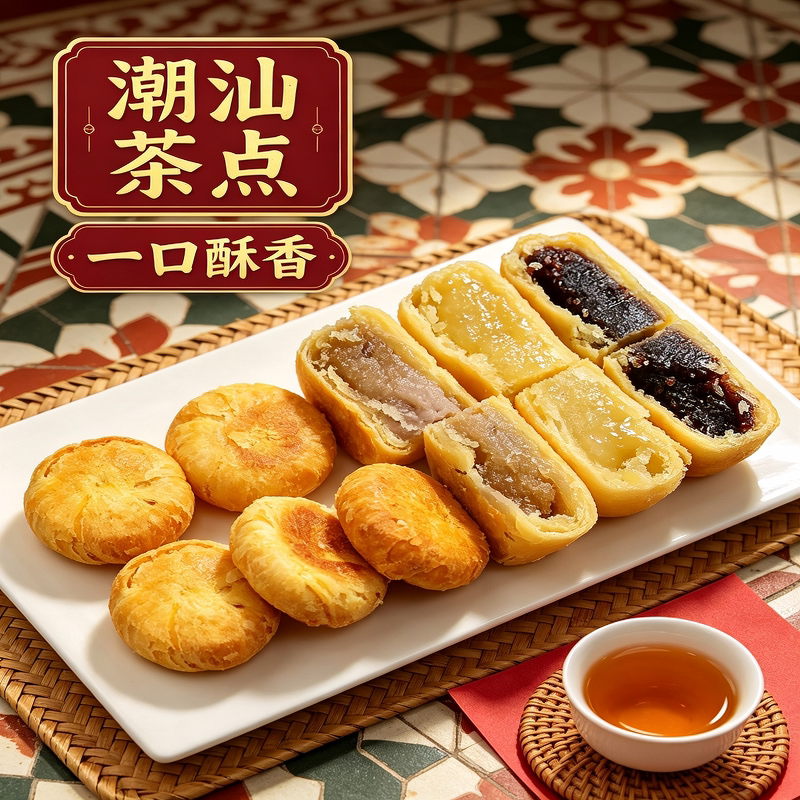 潮汕绿豆饼绿豆糕传统糕点酥皮芋泥鸭屎香饼送礼潮汕伴手礼特产饼