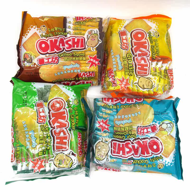 薯工坊okashi马铃薯大蒜味咸味土豆薄脆饼干海苔鱿鱼薯片早餐饼干