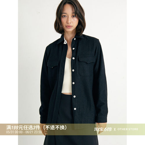 黑色立领直筒全羊毛直筒衬衫外套
