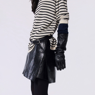 休闲短裙 设计感裙裤 OTHERSTORE 黑色假两件皮质半身裙女秋冬新款