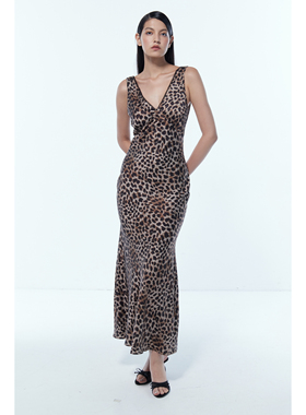 OTHERSTORE 豹纹小姐 高级感修身豹纹连衣裙女显瘦中长款V领裙子