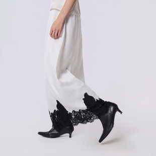 OTHERSTORE 直筒裙子 温柔风蕾丝拼接半身裙女设计百搭显瘦中长款