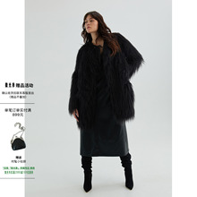 OTHERSTORE 名利场晚宴 黑色宽松皮草外套女冬季直筒环保保暖大衣