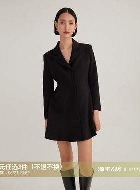 OTHERSTORE 女主战袍 黑色西装领A字连衣裙女高级感显瘦羊毛裙子