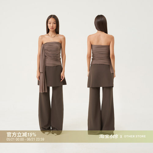 设计感叠穿假两件裙裤休闲直筒裤