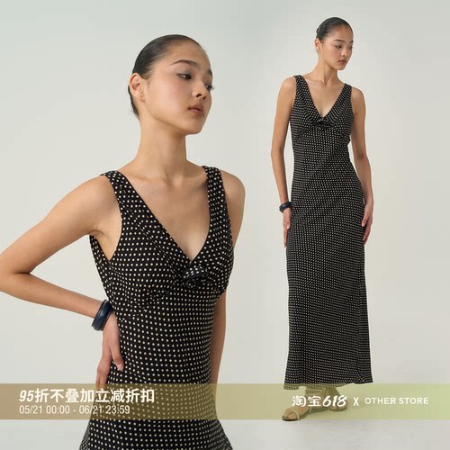法式V领波点连衣裙优雅显瘦裙子