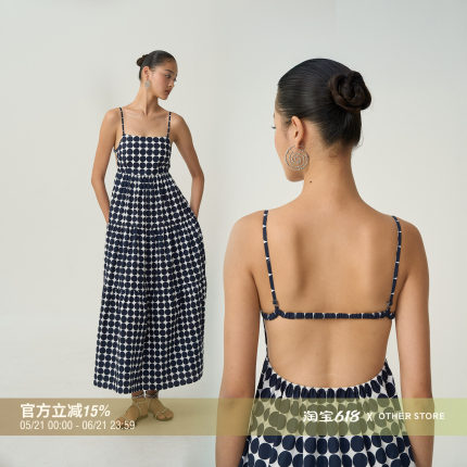 OTHERSTORE 浪漫度假 法式波点吊带连衣裙女印花露背显瘦a字裙子