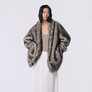 新款 皮草外套女冬季 复古宽松毛毛上衣 晕染立领中长款 OTHERSTORE