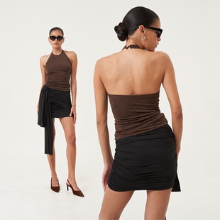 挂脖上衣 棕色设计挖肩背心女好看高级修身 OTHERSTSORE 加州阳光