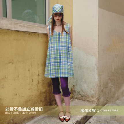 OTHERSTORE 海盐苏打 设计格纹A字连衣裙女夏季爆款宽松格子短裙