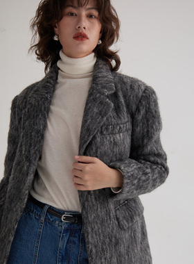 OTHERSTORE 西伯利亚的风 灰色西装毛呢外套女冬季高级感呢子大衣
