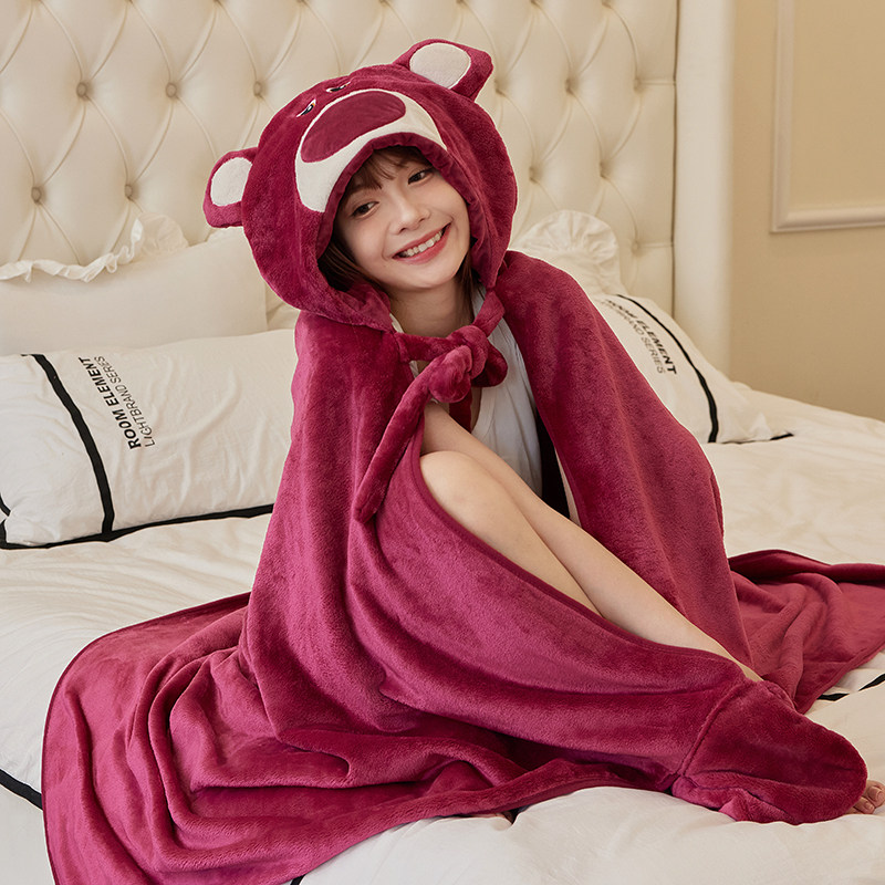 草莓熊休闲毯可爱保暖披肩女冬懒人披风斗篷办公室午睡毯学生毛毯,床上用品,休闲毯/毛毯/绒毯,淘宝优惠券,粉丝福利购,淘宝优惠卷