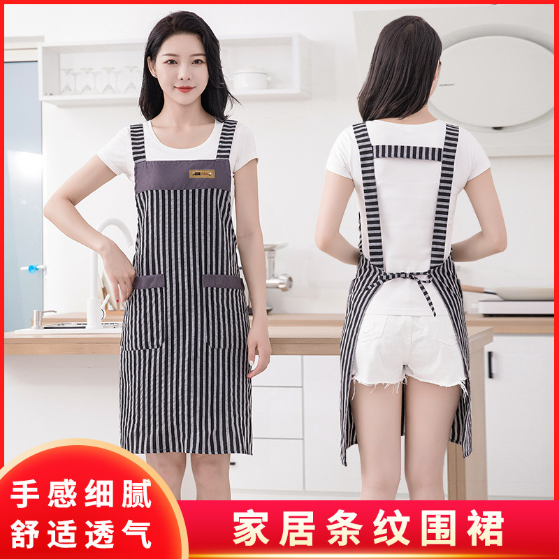 新款棉布围裙时尚竖条纹背带款