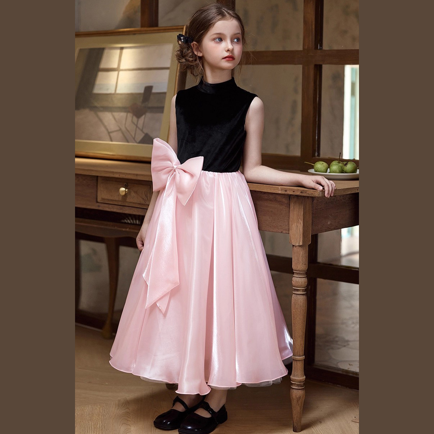 典雅小众黑粉色拼接儿童礼服无袖半高领小礼服生日宴会舞台表演服,童装/婴儿装/亲子装,儿童礼服,淘宝优惠券,粉丝福利购,淘宝优惠卷