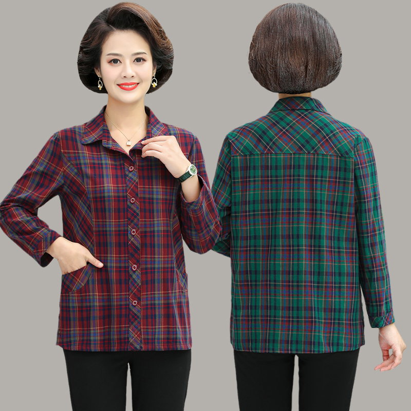 中老年全棉长袖衬衫女有口袋衬衣