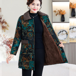 中老年人加绒加厚棉衣女中长款冬季新款大码棉服外套妈妈保暖棉袄