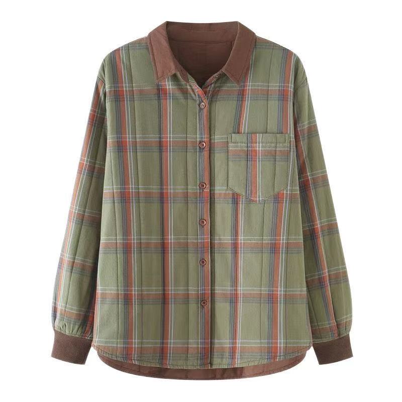 妈妈新款格子夹棉衬衫女轻薄外套