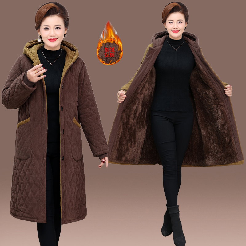 妈妈冬装加绒加厚大码外套棉袄女