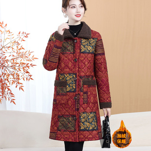 中老年人加绒加厚保暖棉衣女中长款冬季新款棉袄外套妈妈装棉服