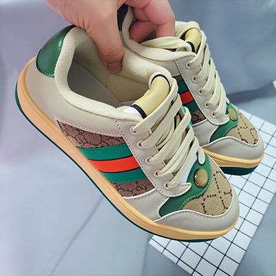 复古脏脏鞋春夏2026年网红真皮透气休闲板鞋欧洲站老花拼色小脏鞋
