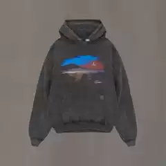 Vintage washed night print hooded sweatshirt