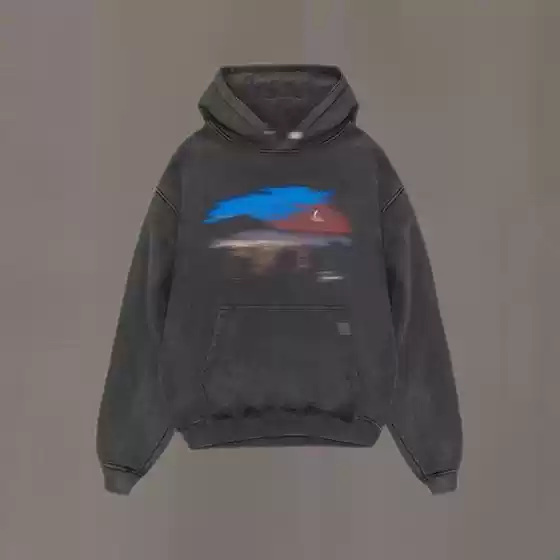 Vintage washed night print hooded sweatshirt