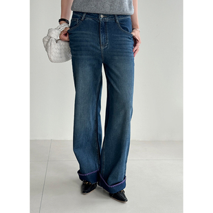 25ES9202/新款时尚百搭高腰显瘦直筒阔腿裤女宽松牛仔裤女