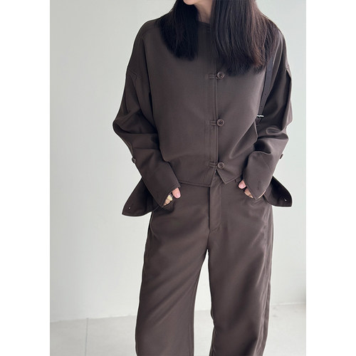 25KJ10312/新款时尚百搭圆领宽松显瘦简约设计感短外套女上衣