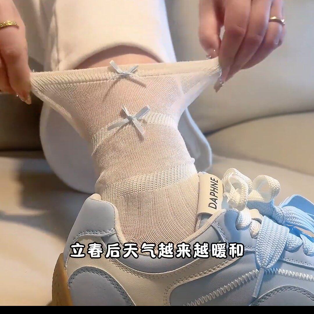 儿童袜子春夏薄款袜子女夏季泡泡口女童花边蝴蝶结中筒棉爆款