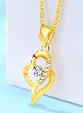 24K镀金镶钻双心清晰简约项链