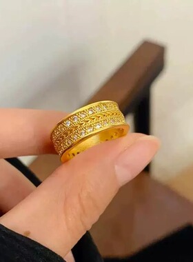 新中式点钻麦穗沙金戒指百搭闭口