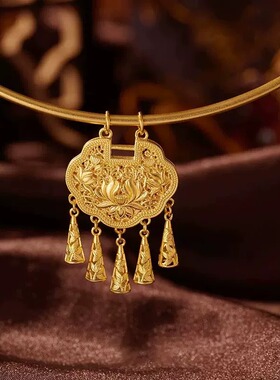 仿真沙金莲花锁包璎珞流苏项链