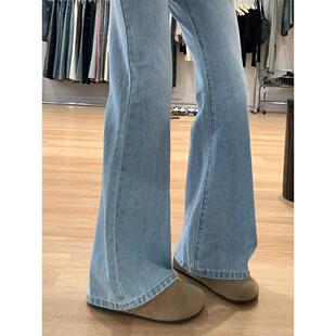显瘦胖mm阔腿喇叭裤 梨形身材大码 女春秋新款 浅色不贴腿微喇牛仔裤