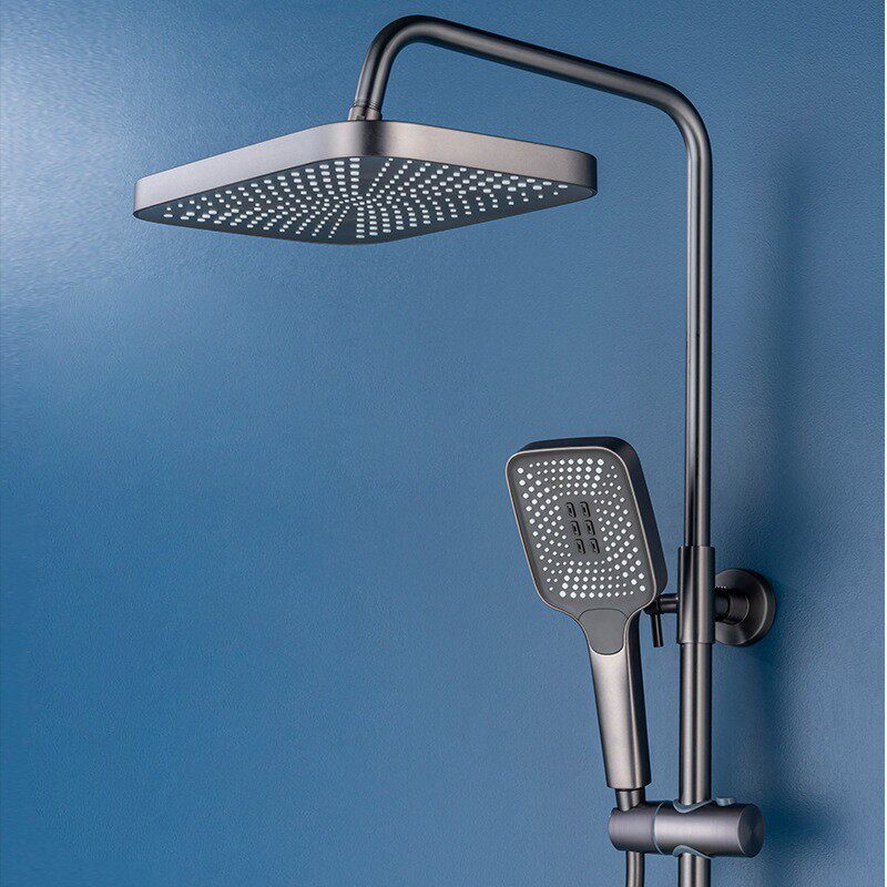 淋浴花洒套装枪灰色全铜浴室喷头钢琴按键花洒混水阀卫生间水龙头