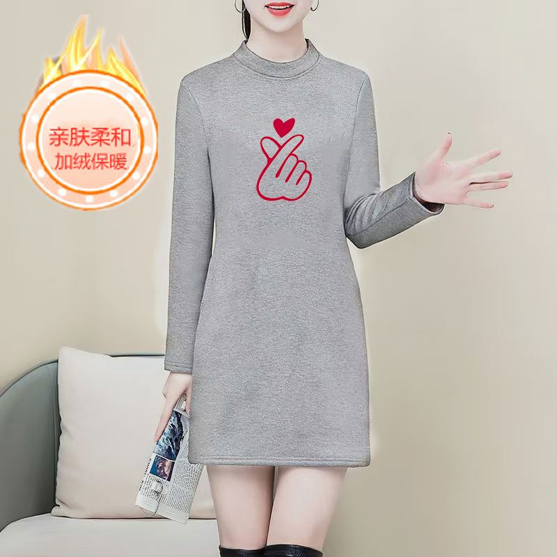 秋冬配鲨鱼裤半高领中长款卫衣裙