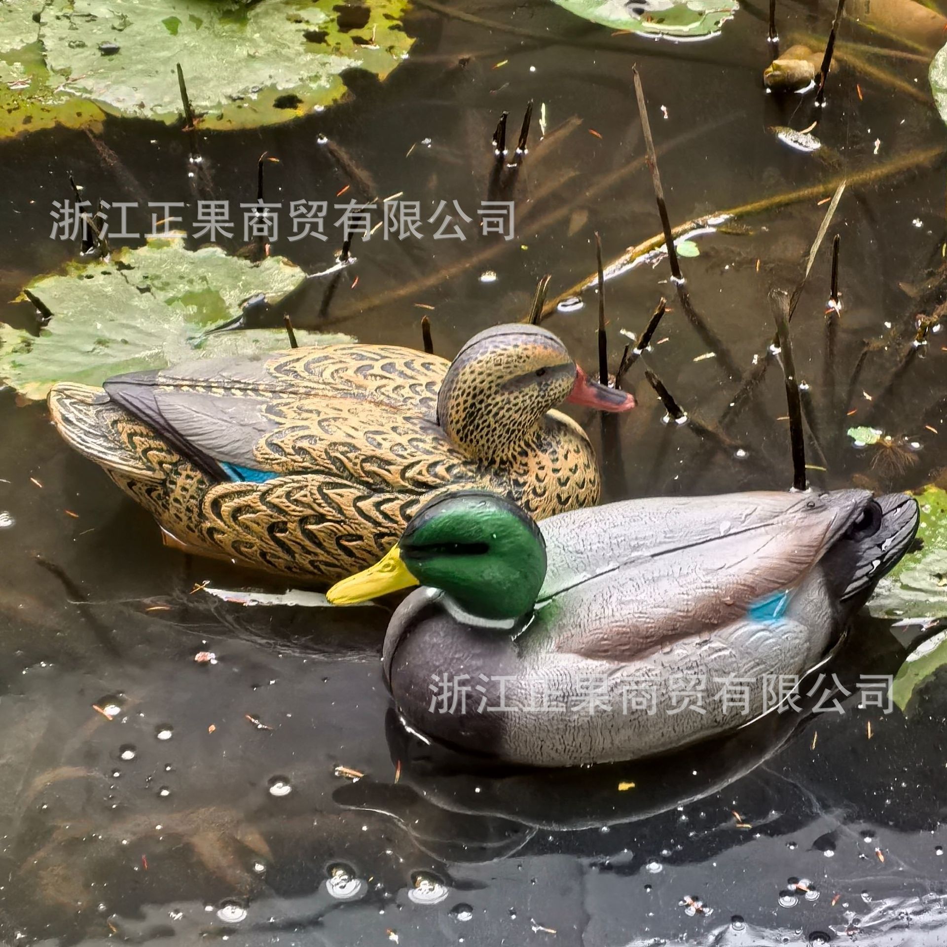 跨境专供仿真浮水鸭塑料模型庭院花园景观绿头鸭摆件户外打猎诱饵