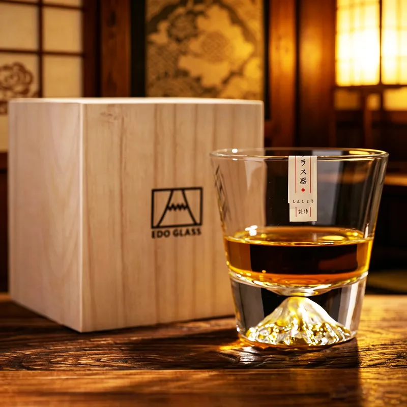 Calmia|日式富士山杯威士忌酒杯水晶玻璃杯江户硝子礼盒雪山杯