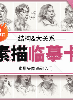 素描临摹卡头像结构与大关系 绘改变高清人物肖像头部五官零基础入门照片画美术绘画画册本教程书教学教材书籍初学高考联考国美