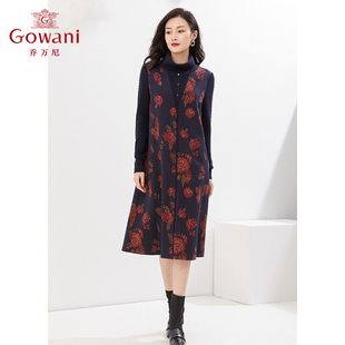 绵羊毛连衣裙假两件复古高级感中长裙EI4E501 乔万尼2025秋冬新品