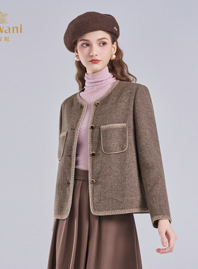 乔万尼小香风短款毛呢外套女2025秋冬气质显瘦绵羊毛大衣ED4B715