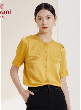 乔万尼真丝缎面质感衬衫纯色简约高端短袖衬衣EI2C761