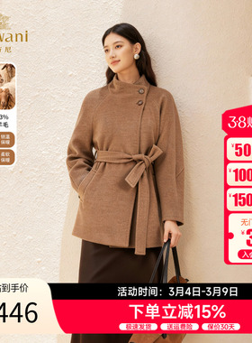 乔万尼绵羊毛中长款大衣女2025冬收腰系带老钱风外套ED4A751803