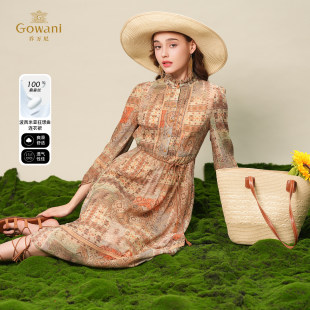 裙子 优雅中长款 乔万尼100%桑蚕丝连衣裙女2026夏季 波西米亚风法式