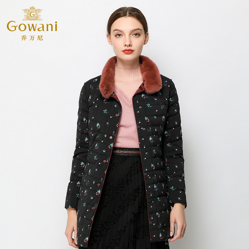 乔万尼羽绒服女新款修身保暖两面穿中长款水貂毛领韩版潮
