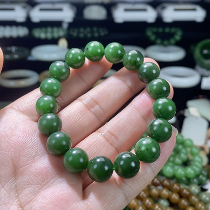 俄罗斯碧玉老坑料红皮菠菜绿手串卡12