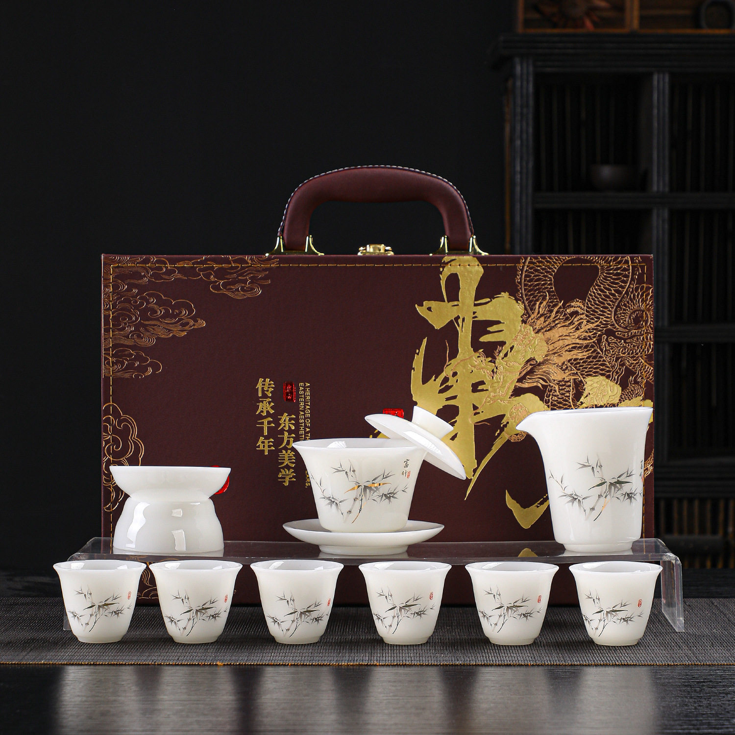 陶里陶气德化璞玉悬停盖碗茶具套装家用冰种会客喝小茶杯羊脂玉