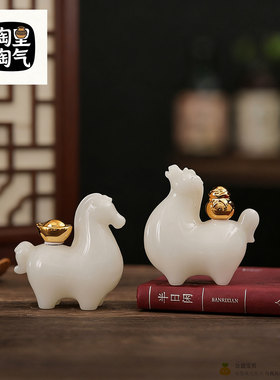陶瓷马招财马摆件客厅办公室装饰